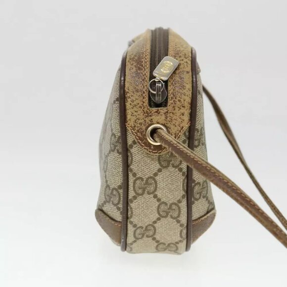 GUCCI Web Sherry Line GG Canvas Shoulder Bag PVC Leather Beige Green Auth - Picture 7 of 7
